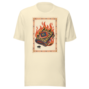 Burning the Quilt for a Flea design — Pire için yorgan yakmak — on a natural t-shirt