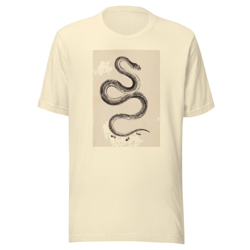 Adding Feet to the Snake design — 画蛇添足 — on a natural t-shirt