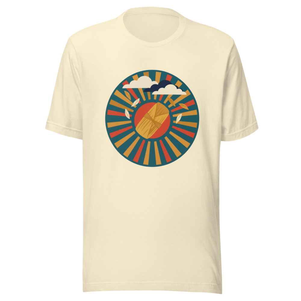 Born for Tamal design — El que nace pa' tamal — on a natural t-shirt