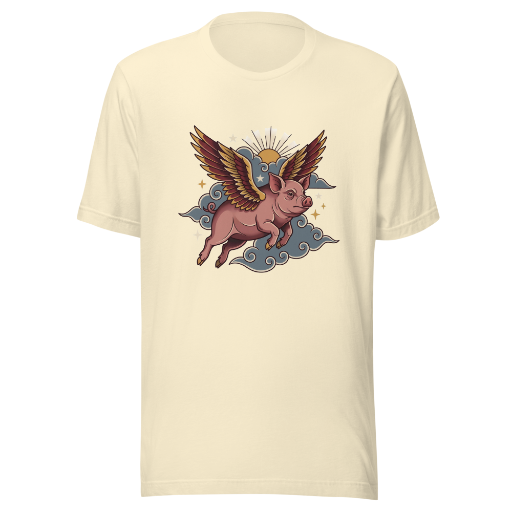 When Pigs Fly design — When pigs fly — on a natural t-shirt
