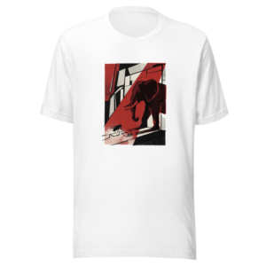 An Elephant Out of a Fly design — Делать из мухи слона — on a white t-shirt