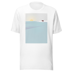 No Cow on the Ice design — Der er ingen ko på isen — on a white t-shirt