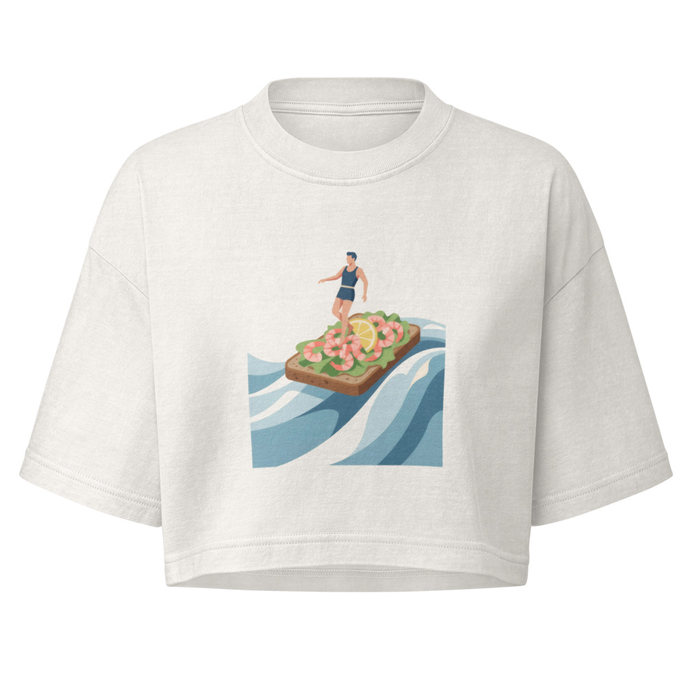 Slide In on a Shrimp Sandwich design — Att glida in på en räkmacka — Women's garment-dye cropped tee