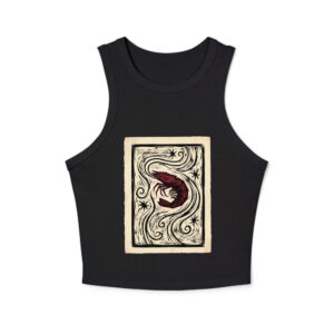 The Sleeping Shrimp design — Camarón que se duerme se lo lleva la corriente — Women's micro-rib racer tank