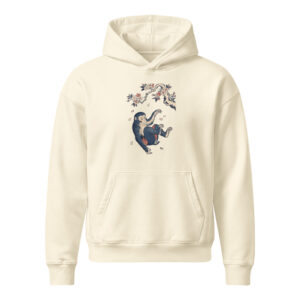 Even Monkeys Fall From Trees hoodie in cream, artwork only