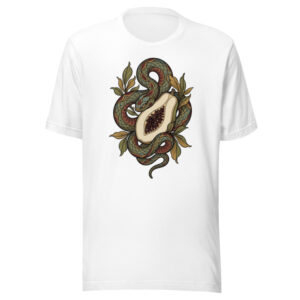 No Dar Papaya tee in white, artwork only