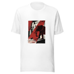An Elephant Out of a Fly tee in white, artwork only