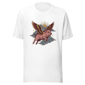 When Pigs Fly tee in white, artwork only