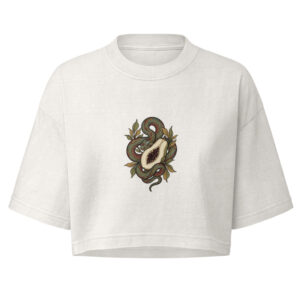 No Dar Papaya cropped tee in vintage white, artwork only