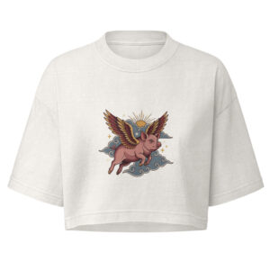 When Pigs Fly cropped tee in vintage white, artwork only