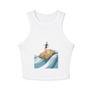 Slide In on a Shrimp Sandwich racer tank in white, artwork only